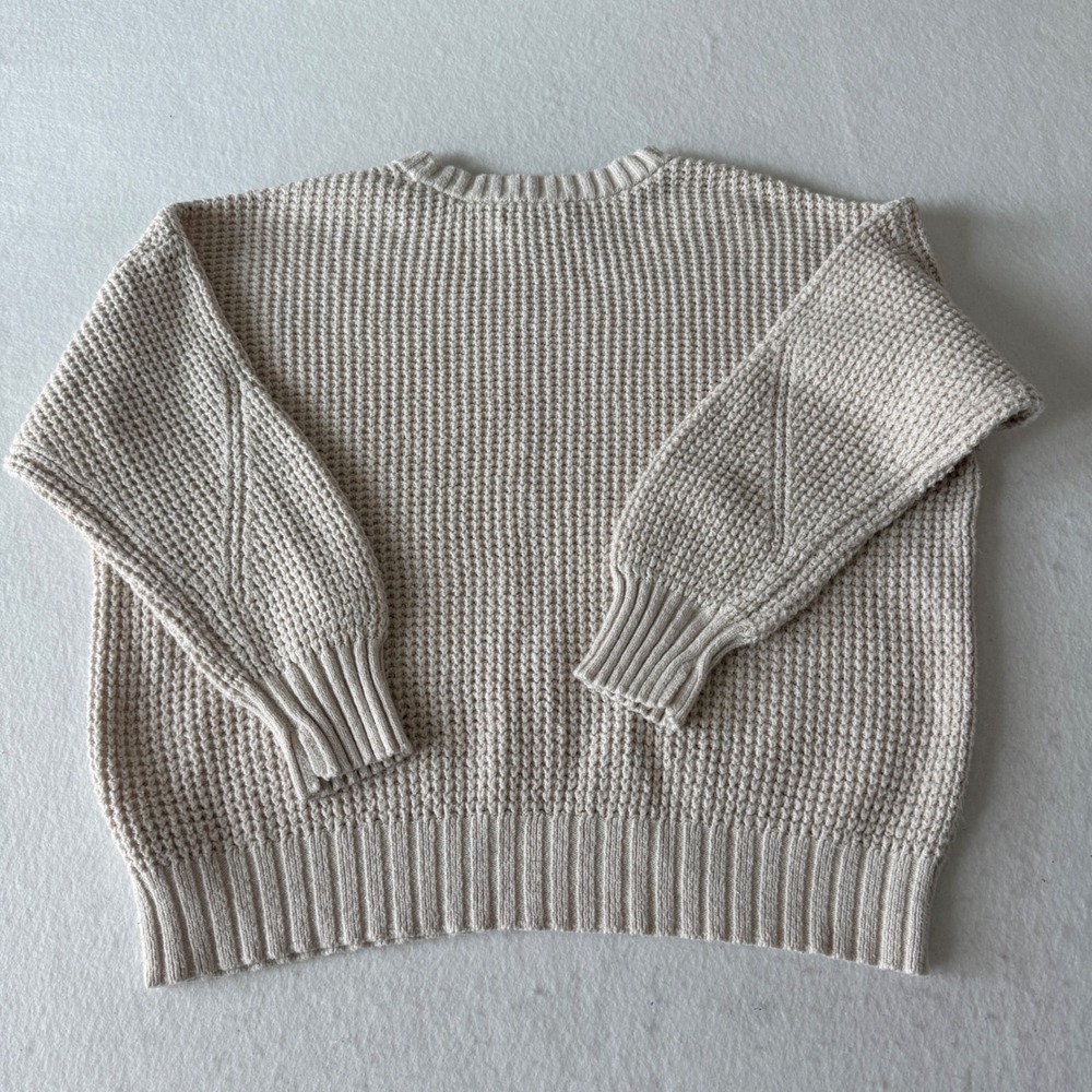 American Eagle Waffle Knit Sweater Relaxed Fit Crewneck Womens Medium Beige